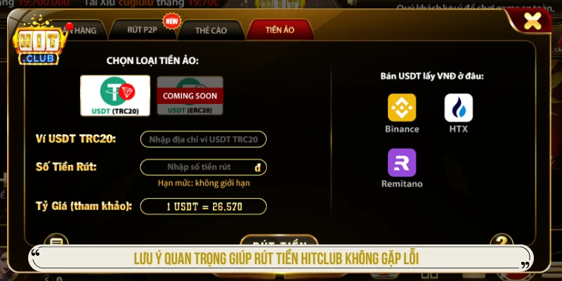 Lưu ý quan trọng khi rút tiền HITCLUB